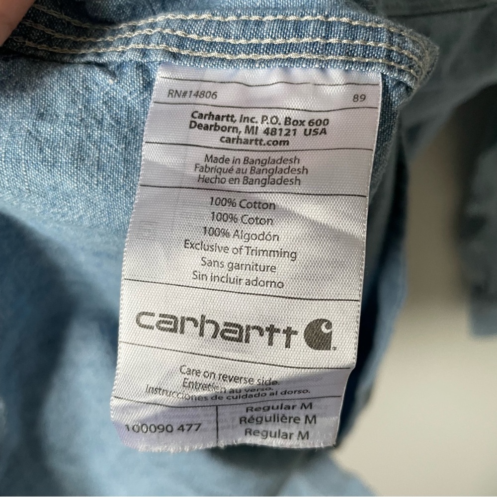 Carhartt Men's Light Blue Denim Button-Up Shirt Size Medium - Picture 10 of 11
